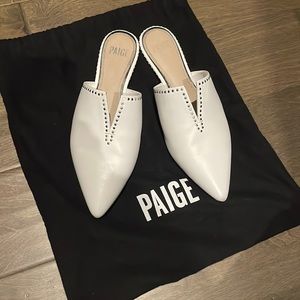 Leslie Paige white leather mules with silver studs